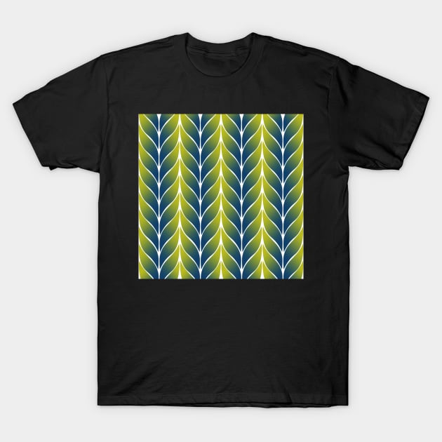 Green Blue Leaf Tile Pattern T-Shirt by Looly Elzayat